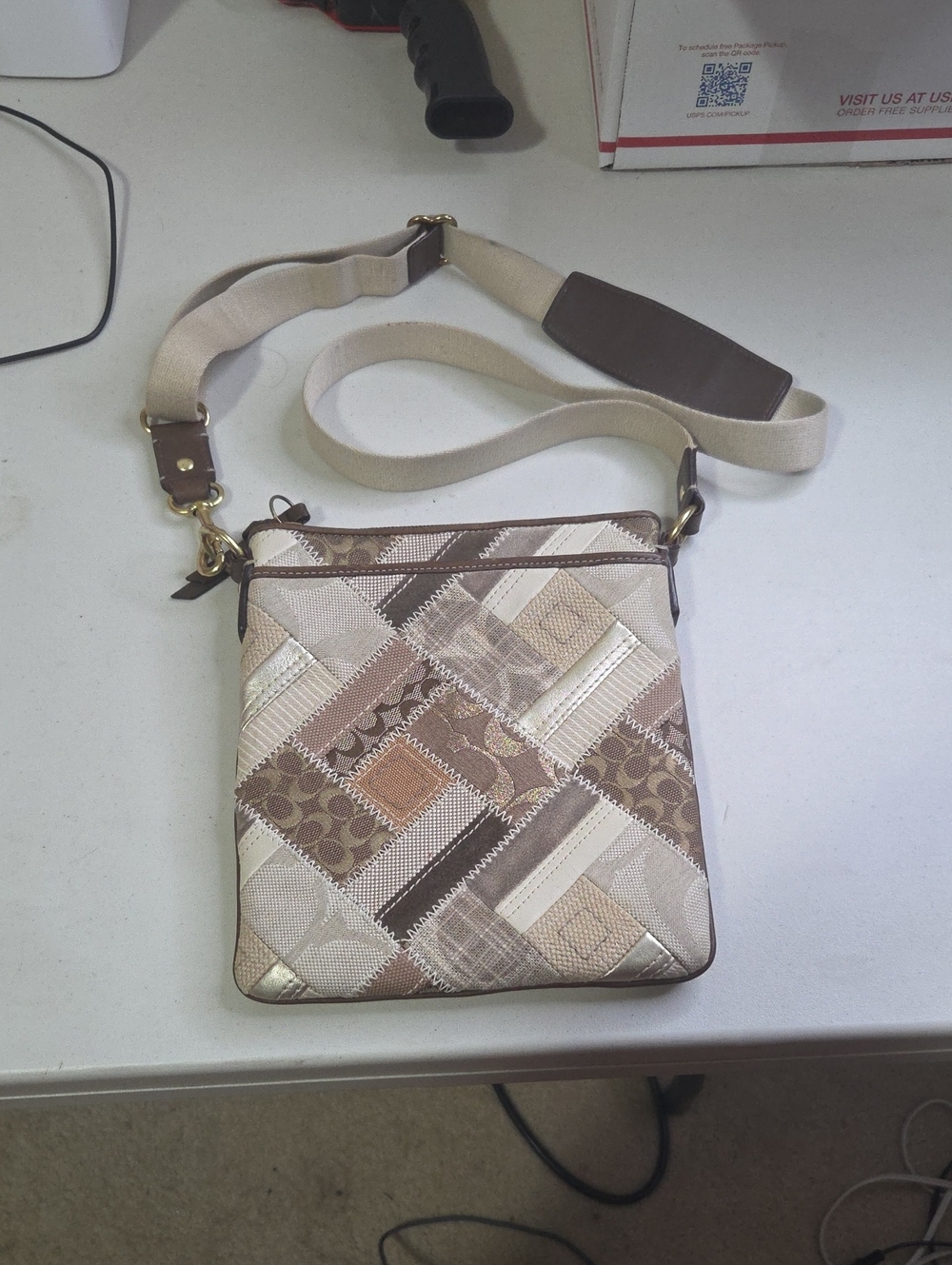 Coach Patchwork Crossbody Bag in Neutral Beige and Brown